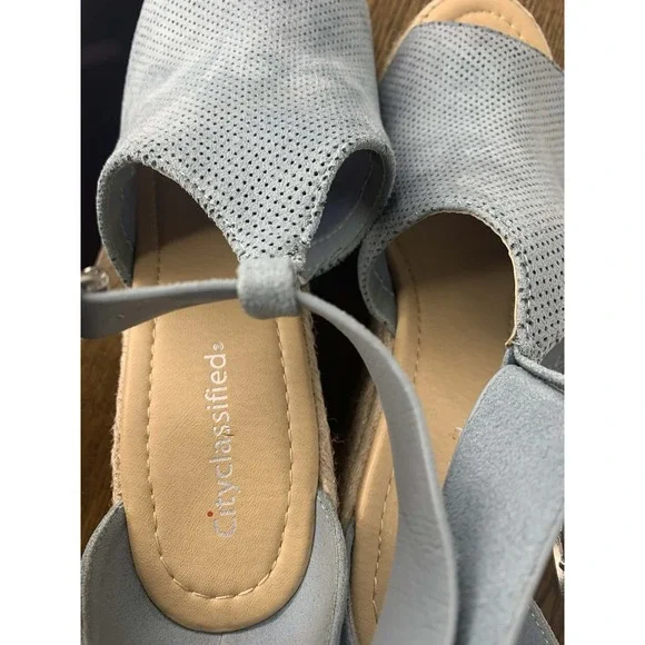 Cityclassified Blue Perforated Suede Espadrille Platform Wedge Sandals - Picture 7 of 7